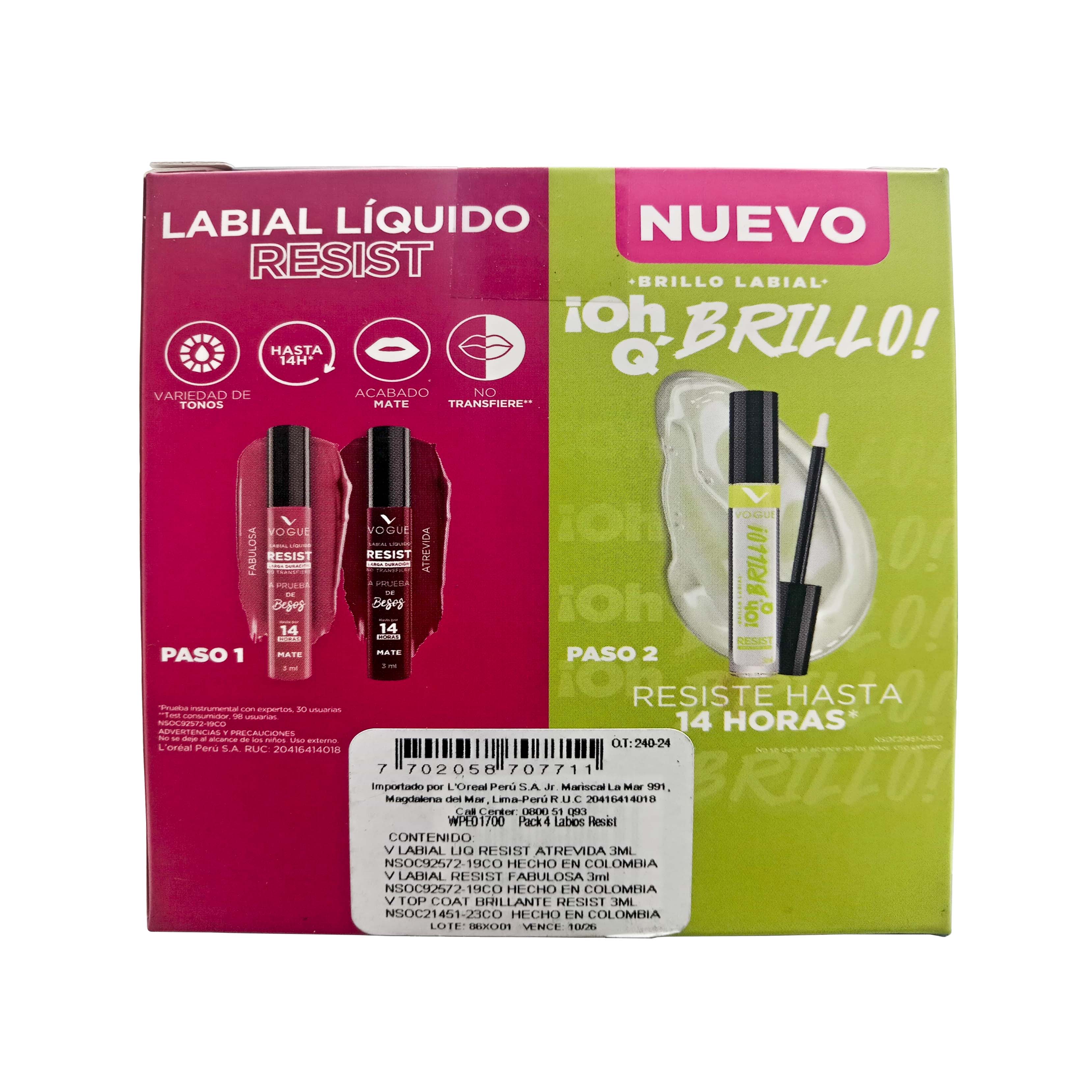 Vogue Pack Labios Resistente Labial Liquido + Brillo