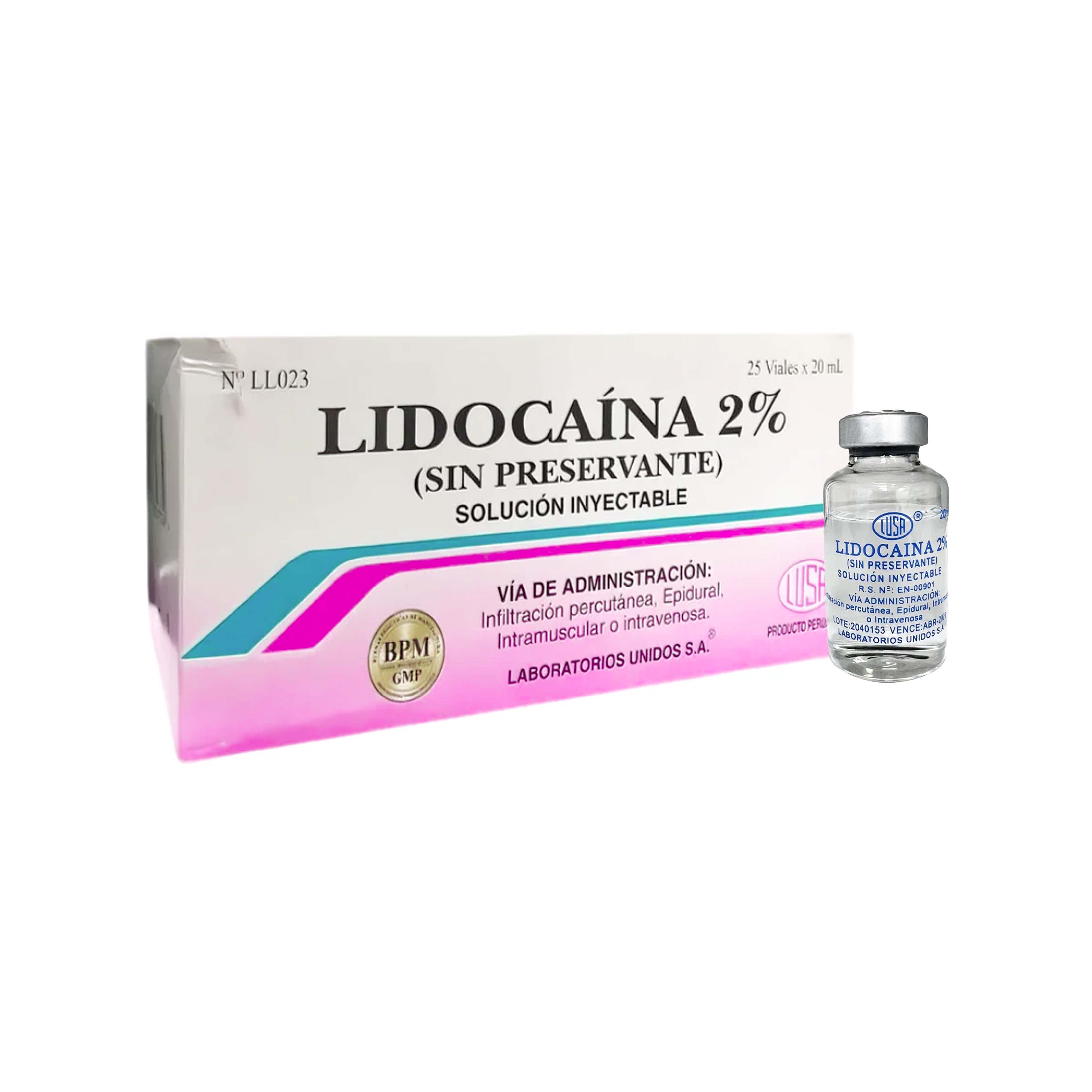 Lidocaína 2% Sin Preservantes Por 20 mL